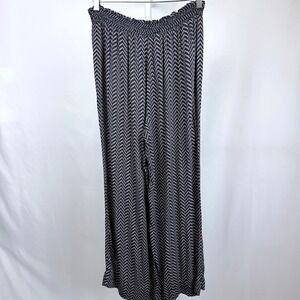 Daniel Rainn Palazzo Pants L Black Ivory Chevron Wide Leg Pull‎ On Boho Rayon